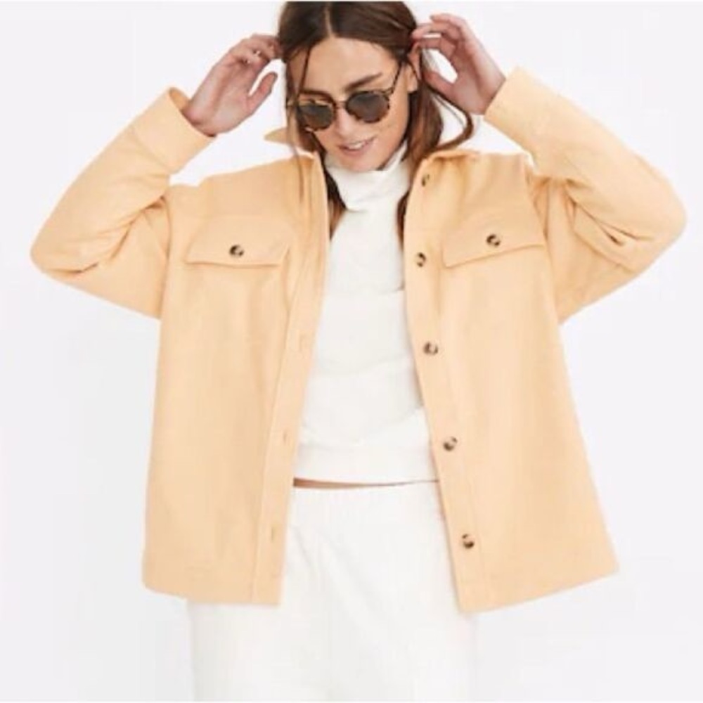 Madewell Brushed Herringbone Knit Shirt Jacket Warm Yellow